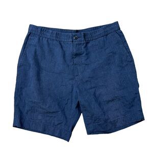 Hart Schaffner Marx Size 38 Chino Shorts Linen Blend‎ Navy Blue Flat Front 9”